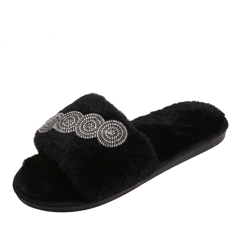 Wholesale One Word Open Toe Flat Plush Cotton Slippers